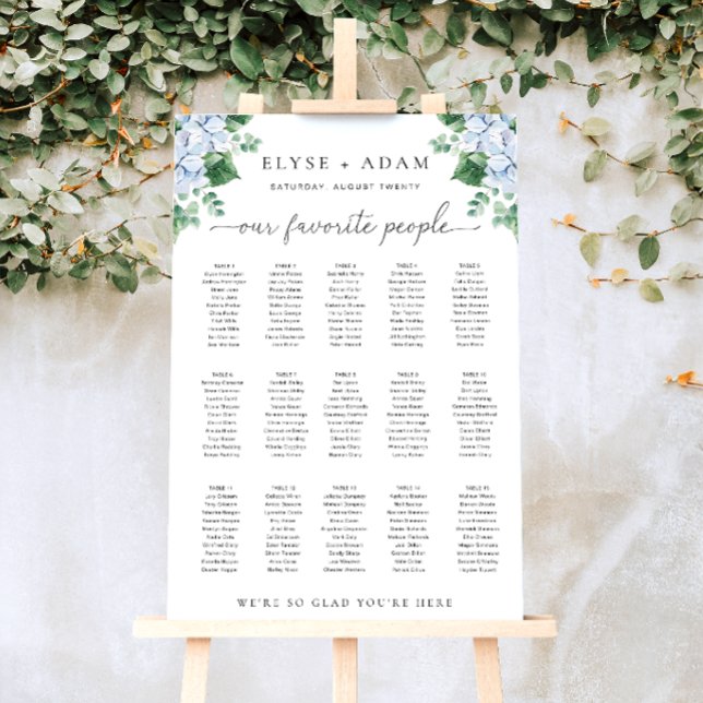 Blue Hydrangea 15 Table Seating Chart Poster (Creator Uploaded)