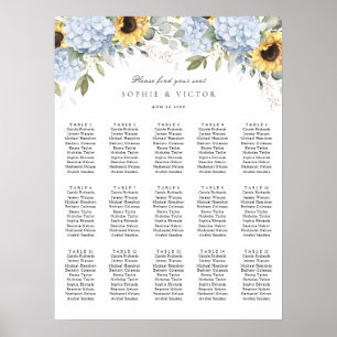 Blue Hydrangea 15 Table Wedding Seating Chart