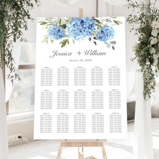 Blue Hydrangea 15 Tables SEATING CHART Foam Board (Creator Uploaded)