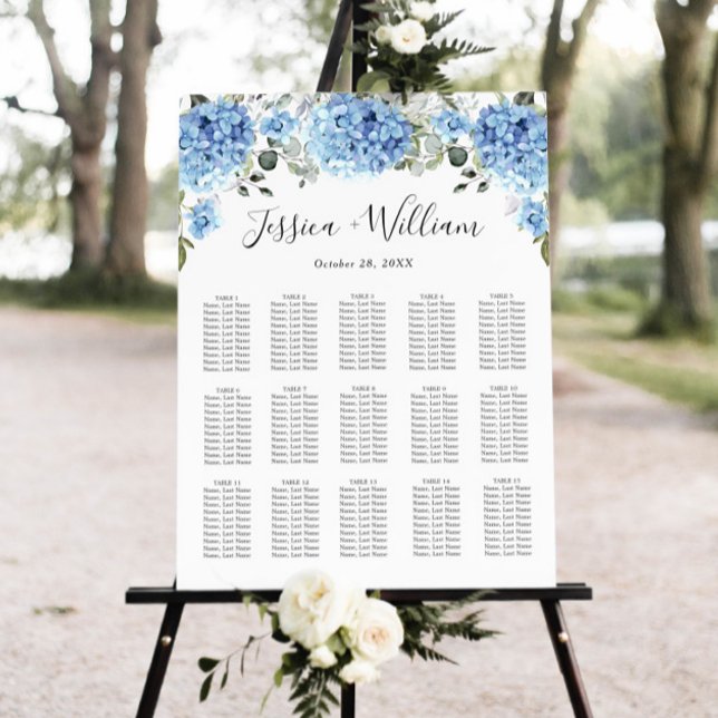 Blue Hydrangea 15 Tables SEATING CHART Foam Board (Creator Uploaded)
