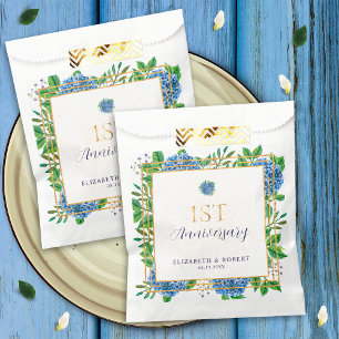 Blue Hydrangea 1st Year Paper Anniversary Party Favor Bag