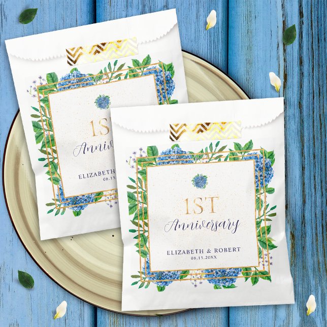 Blue Hydrangea 1st Year Paper Anniversary Party Favor Bag (Creator Uploaded)