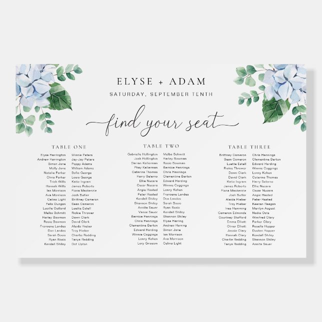 Blue Hydrangea 3 Banquet Table Plan Foam Board (Front)