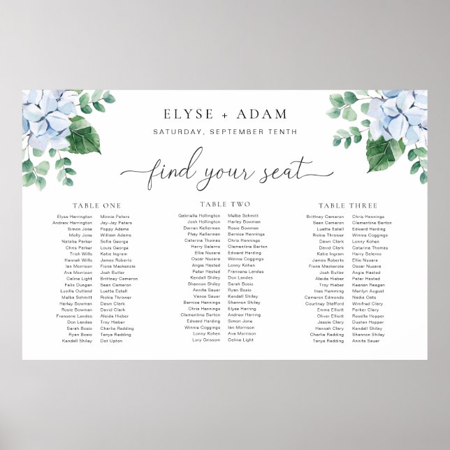 Blue Hydrangea 3 Banquet Table Plan Foam Board Poster (Front)