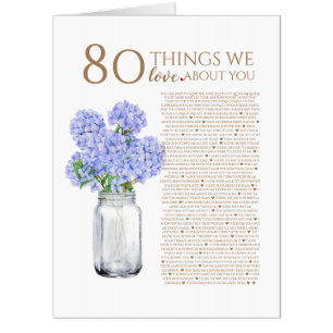 Blue Hydrangea 80 Things We Love About You 70th Card
