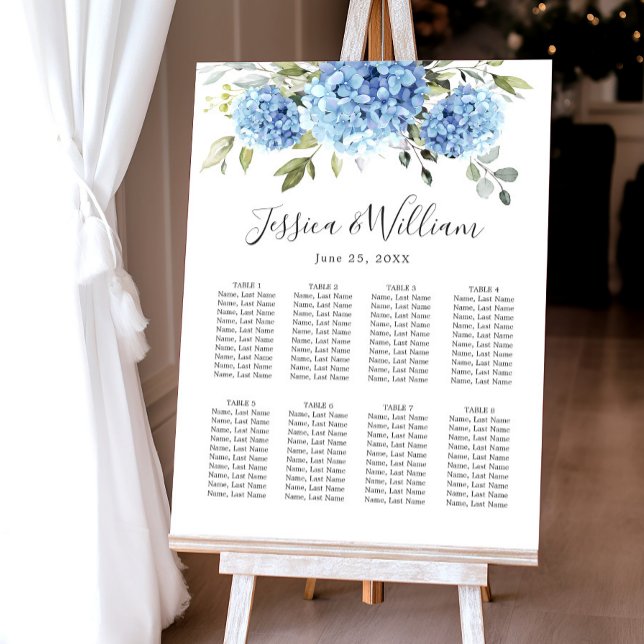 Blue Hydrangea 8 Tables SEATING CHART Foam Board (Creator Uploaded)