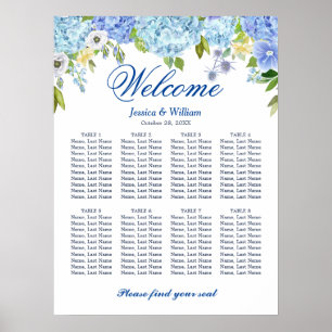 Blue Hydrangea  8 Tables Wedding SEATING CHART