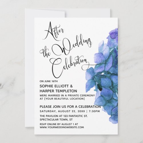 Blue Hydrangea After the Wedding Celebration Invitation