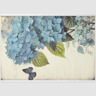 Blue Hydrangea and blue butterfly ephemera Tissue Paper