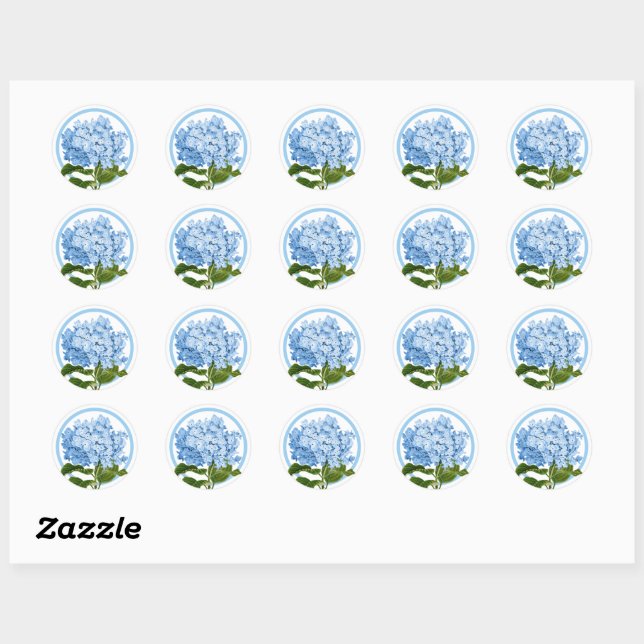 Blue Hydrangea and Circle Shower Favor Classic Round Sticker (Sheet)
