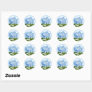 Blue Hydrangea and Circle Shower Favor Classic Round Sticker