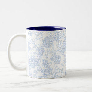 Blue Hydrangea and Dragonfly Pattern Two-Tone Coffee Mug
