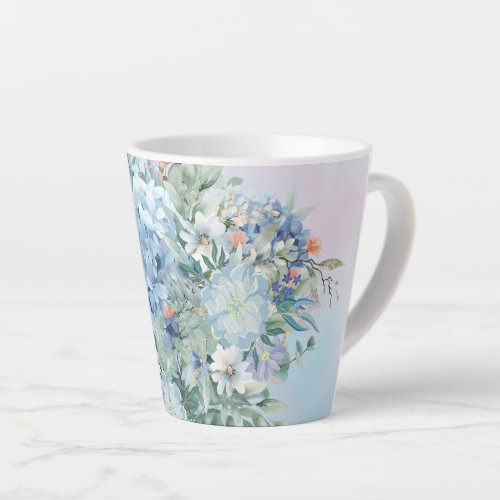 Blue Hydrangea and Floral Latte Mug