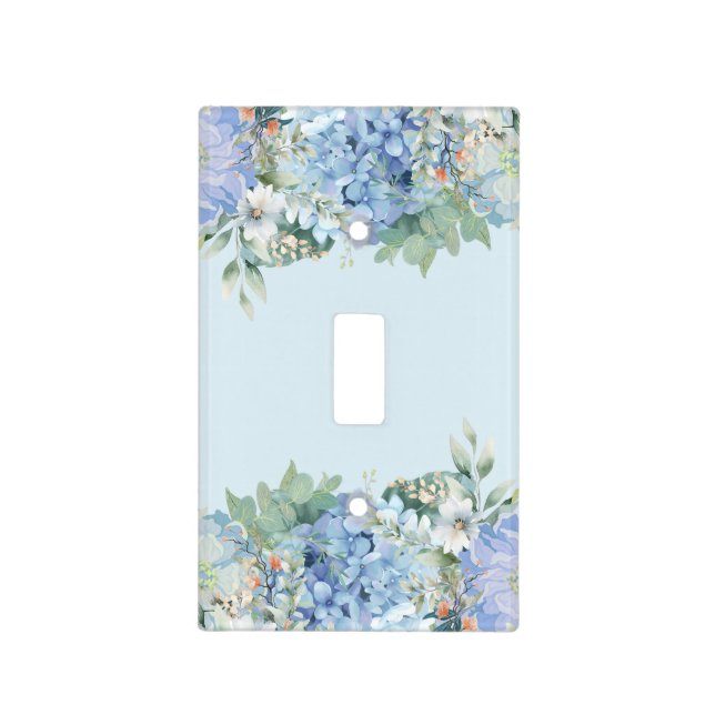 Blue Hydrangea and Floral  Light Switch Cover (Front)