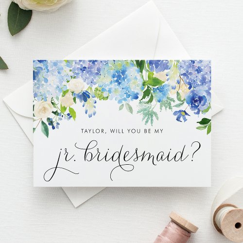 Blue Hydrangea and Ivory Rose Junior Bridesmaid