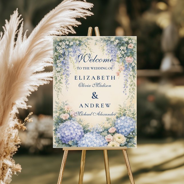 Blue Hydrangea And Ivory Rose Wedding Foam Board (Creator Uploaded)