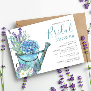 Blue Hydrangea And Lavender Floral Bridal Shower Invitation by ShabzDesigns at Zazzle