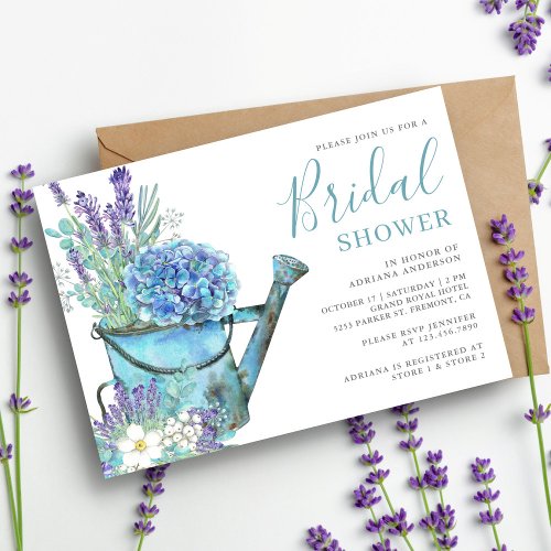 Blue Hydrangea and Lavender Floral Bridal Shower Invitation