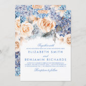 Blue Hydrangea and Peach Flowers - Floral Wedding Invitation (Front/Back)