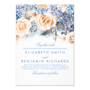 Hydrangea Wedding Invitations Zazzle Blue Hydrangea And Peach Flowers Fl Wedding Invitation