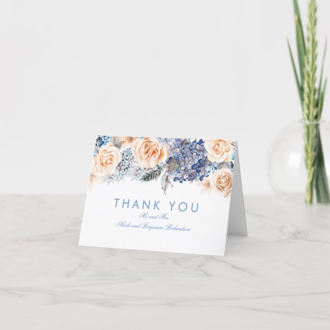 Blue Hydrangea and Peach Roses Bouquet Thank You