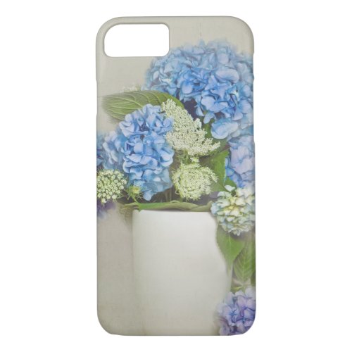 blue hydrangea and Queen Annes Lace bouquet iPhone 87 Case