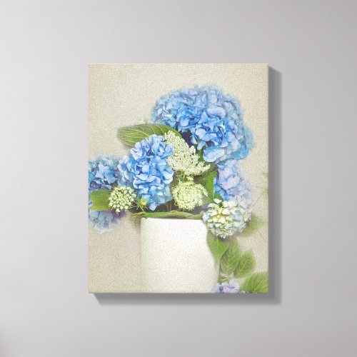 blue hydrangea and Queen Annes Lace Canvas Print