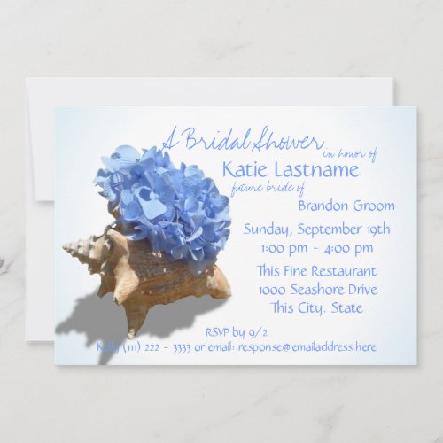 Blue Hydrangea and Seashell Bridal Shower Invitation