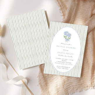 Blue Hydrangea and Stripes Bridal Shower Invitation