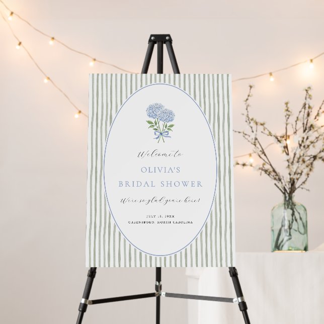 Blue Hydrangea and Stripes Welcome Foam Board (In Situ (Stand))