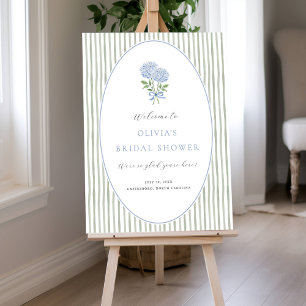 Blue Hydrangea and Stripes X-Large Welcome Foam Board