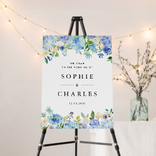 Blue Hydrangea and White Anemone Wedding Welcome Foam Board