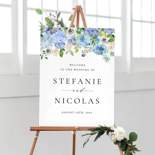 Blue Hydrangea and White Anemone Wedding Welcome Poster