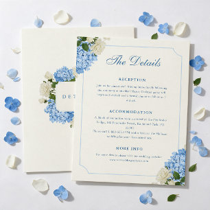 Blue Hydrangea and White Roses Wedding Details Enclosure Card