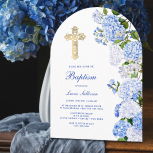 Blue Hydrangea Arch Baptism Invitation