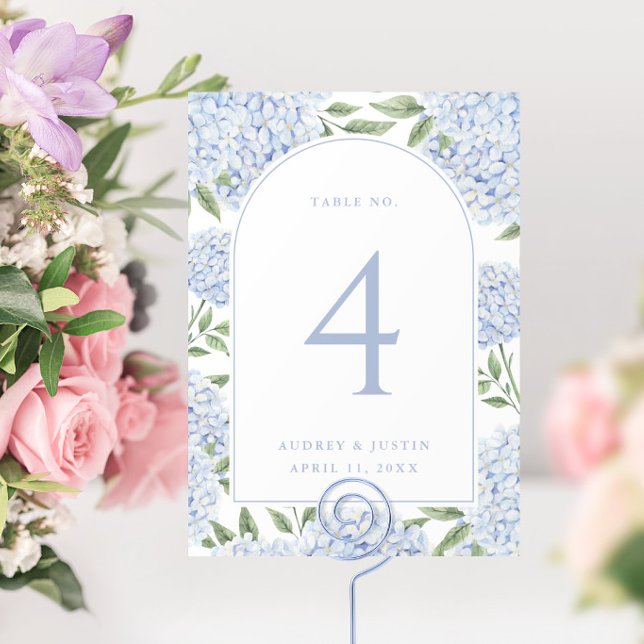 Blue Hydrangea Arch Border Petite Table Number (Creator Uploaded)