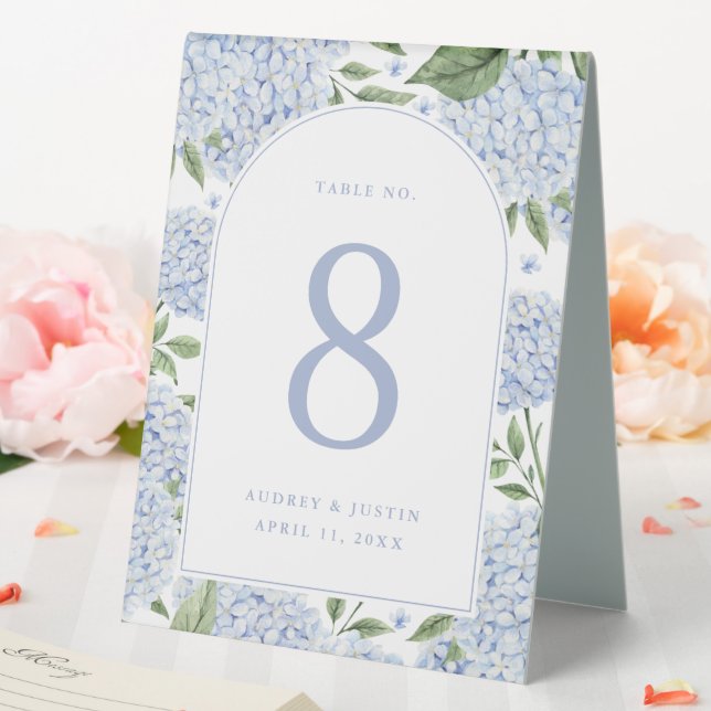 Blue Hydrangea Arch Border Table Number Plastic Tent (In SItu (Wedding))