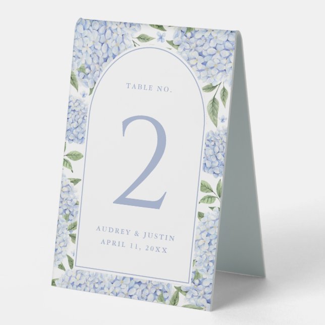 Blue Hydrangea Arch Border Table Number Plastic Tent (Front)