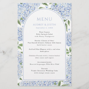 Blue Hydrangea Arch Border Wedding Paper Menu