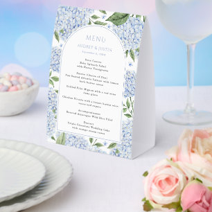 Blue Hydrangea Arch Border Wedding Paper Menu Table Tent