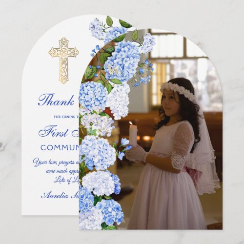 Blue Hydrangea Arch First Communion Thank You Card