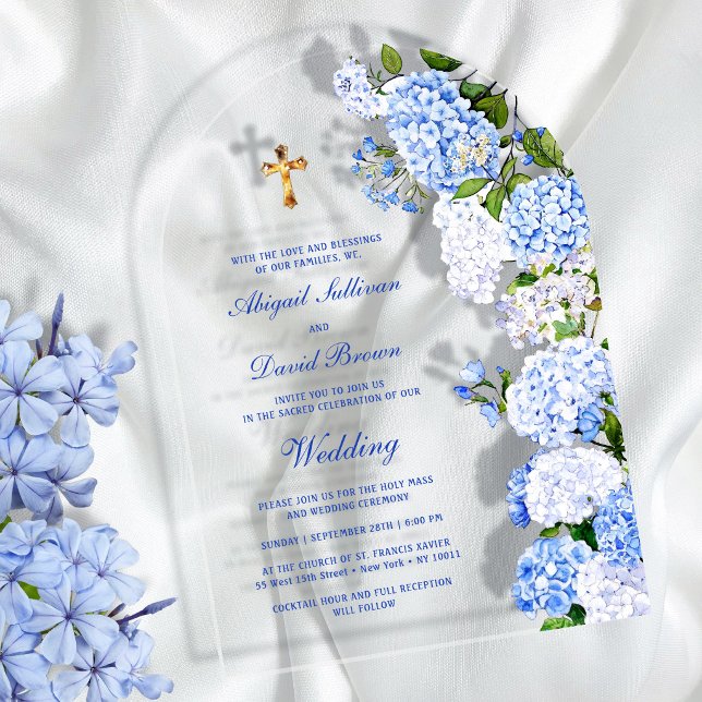 Blue Hydrangea Arch Religious Wedding Acrylic Invitations (Creator Uploaded)