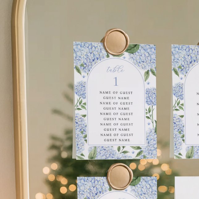 Blue Hydrangea Arch Table Cards with Guest Names  (Creator Uploaded)
