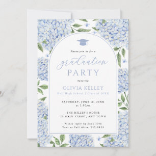 Blue Hydrangea Arched Photo Graduation Invitation