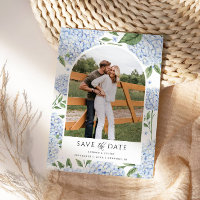 Blue Hydrangea Arched Photo Save the Date