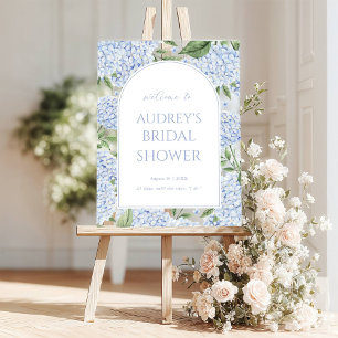 Blue Hydrangea Arched Welcome Sign, Flower Border Acrylic Sign