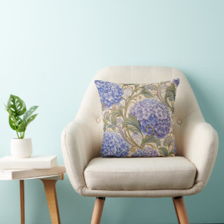 Blue Hydrangea Art Nouveau Decorative  Throw Pillow