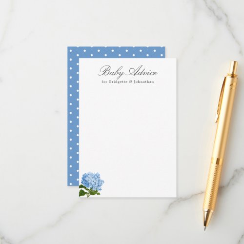 Blue Hydrangea Baby Advice Card