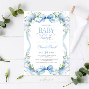 Blue Hydrangea Baby Brunch Invitation