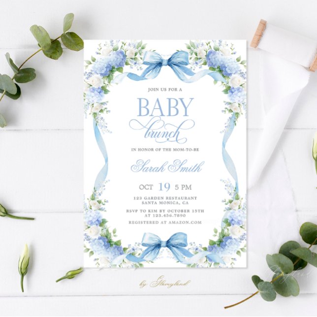 Blue Hydrangea Baby Brunch Invitation (Creator Uploaded)